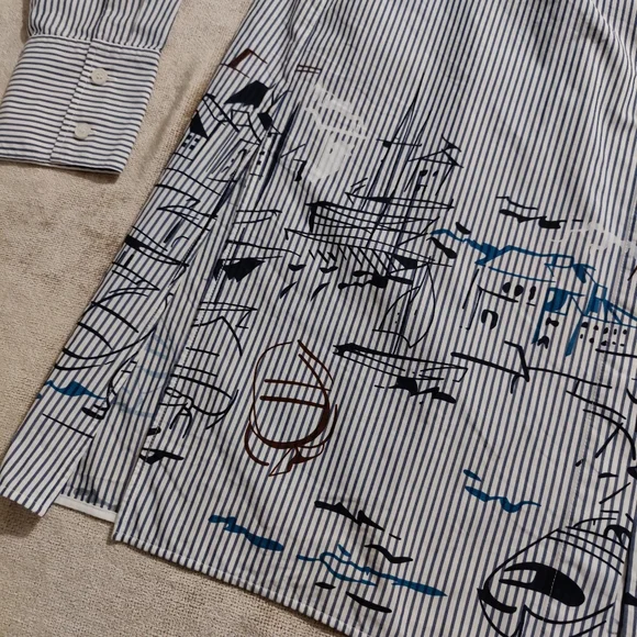 Lafayette 148 New York Plus Kehlani Striped Scenic-Print Shirt - Picture 4 of 14